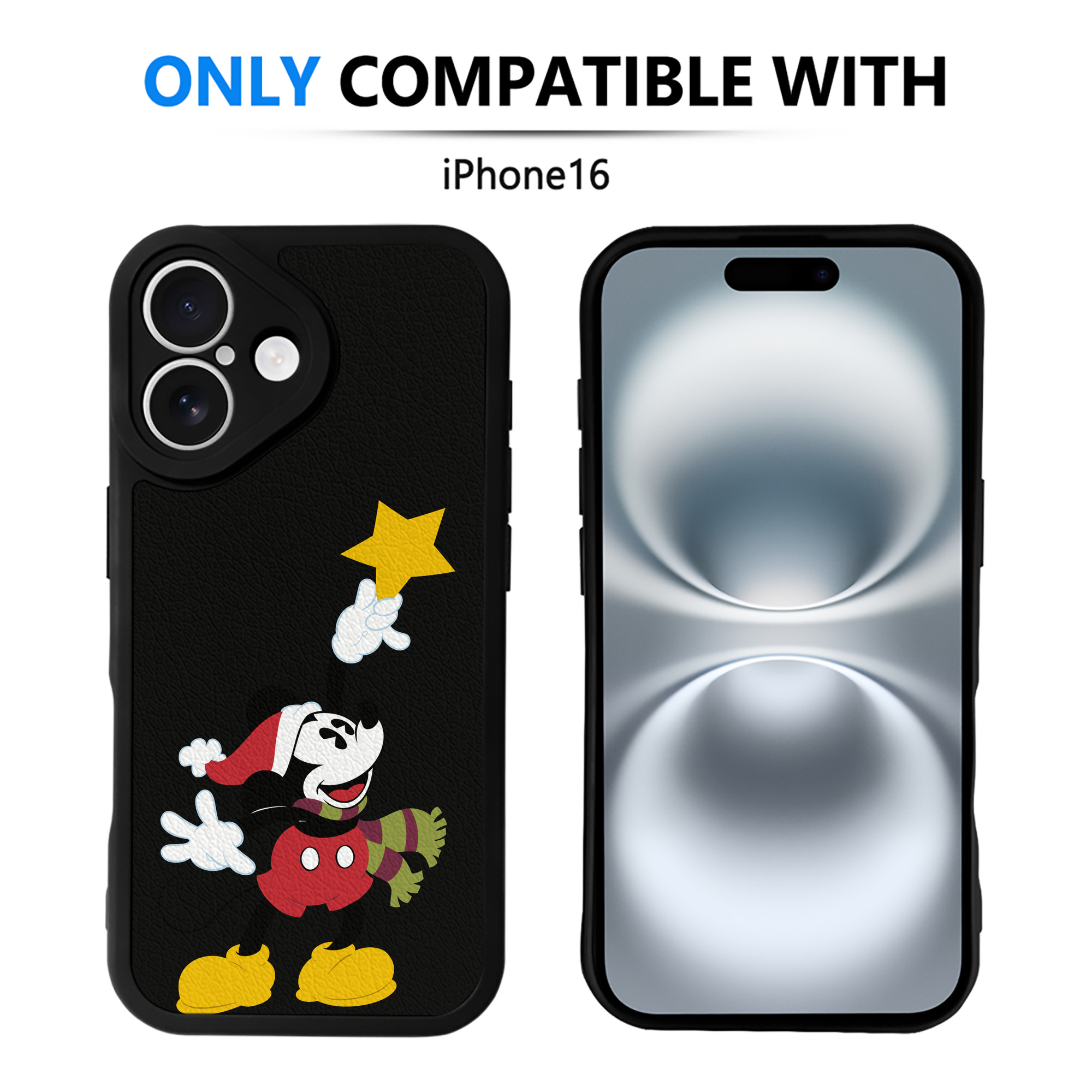 （画像用） ミッキーマウス Mickey Mouse 【iPhone 16シリーズ対応】シリコンスマホケース（レザー調） 材質：シリコン